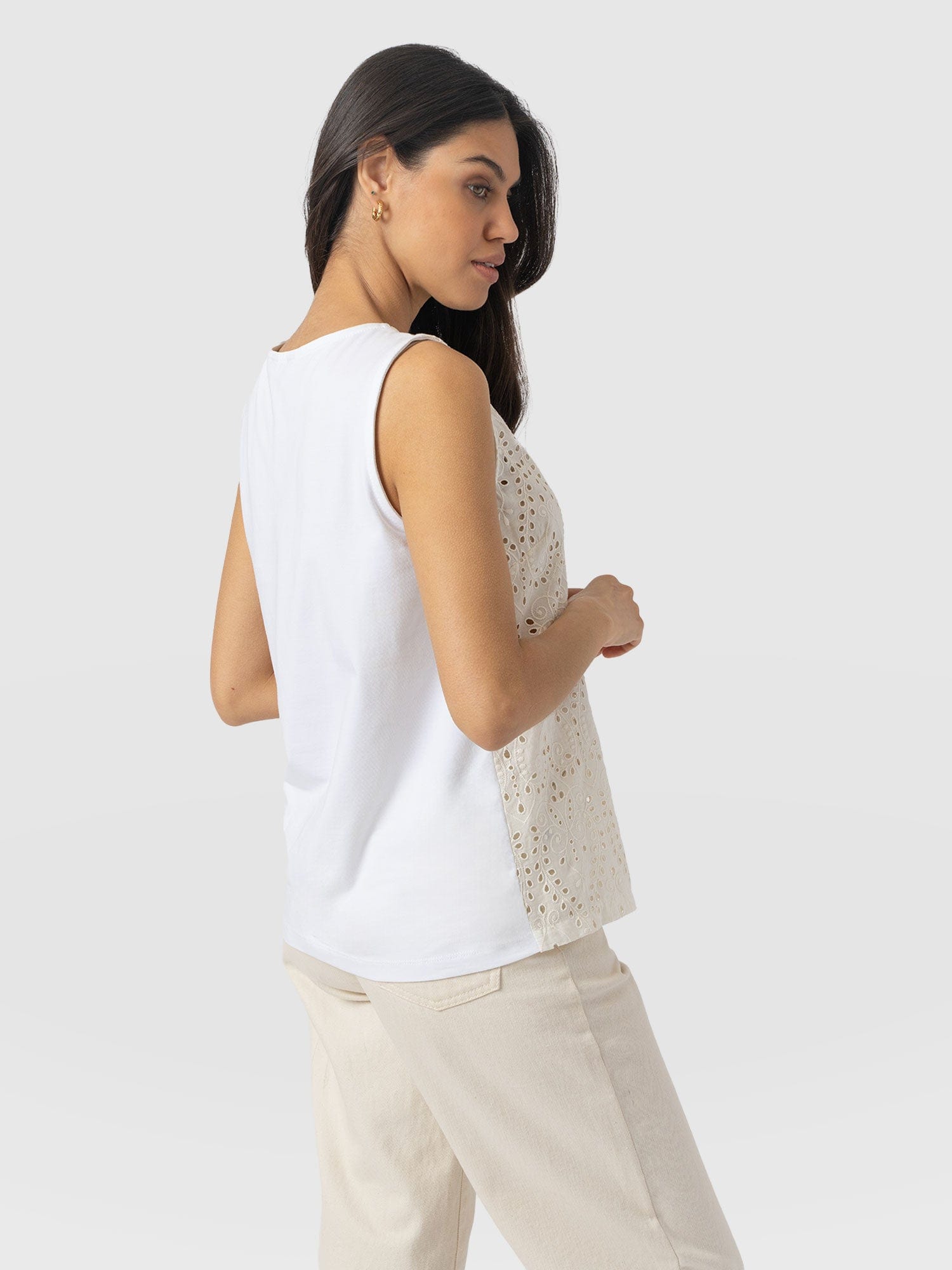 Sophia Contrast Tank - White Broderie - Women's T-shirts | Saint + Sofia® EU